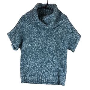 Niotto Womens Sweater Blue Cowl Neck Short Sleeve Wool Blend Ribbed Small